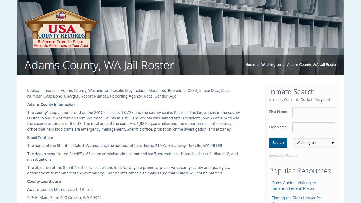 Adams County, WA Jail Roster | Name Search